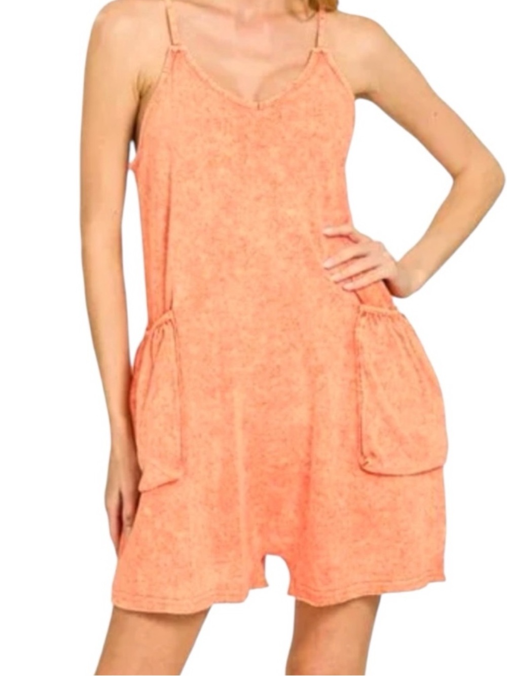 Zenana Outfitters Peach Tie-Dye Spaghetti Strap Romper